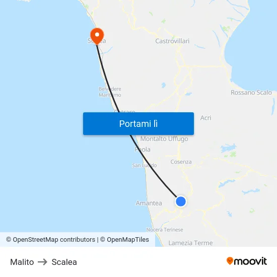 Malito to Scalea map