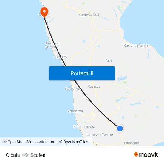 Cicala to Scalea map