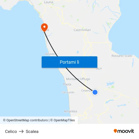 Celico to Scalea map