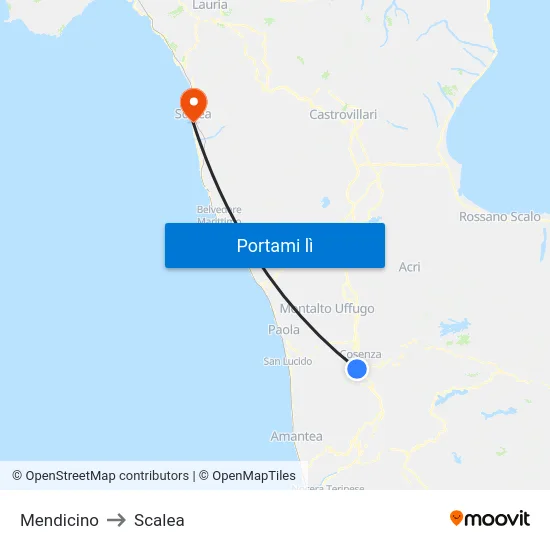 Mendicino to Scalea map