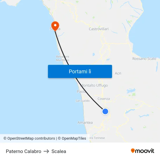 Paterno Calabro to Scalea map