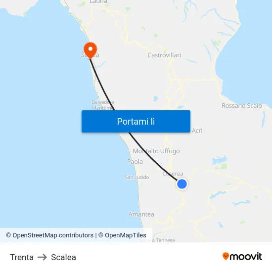 Trenta to Scalea map