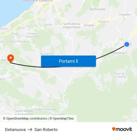 Delianuova to San Roberto map