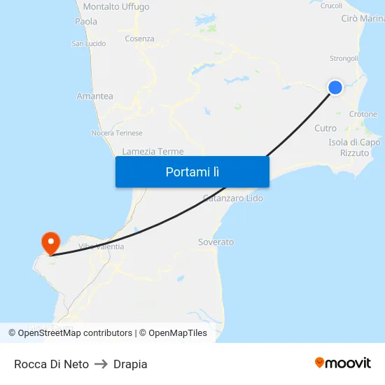 Rocca Di Neto to Drapia map