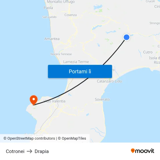 Cotronei to Drapia map
