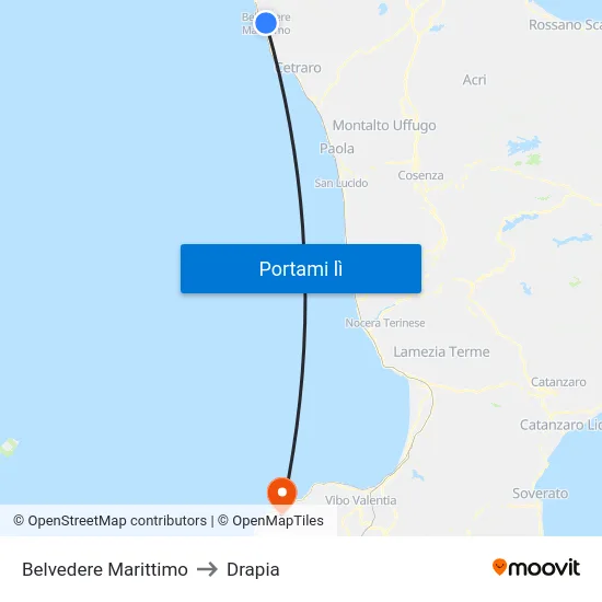 Belvedere Marittimo to Drapia map