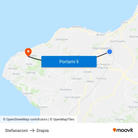 Stefanaconi to Drapia map