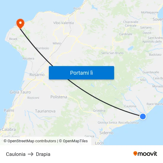 Caulonia to Drapia map