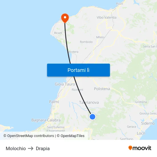 Molochio to Drapia map