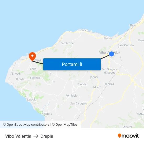 Vibo Valentia to Drapia map