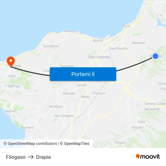 Filogaso to Drapia map
