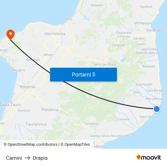 Camini to Drapia map