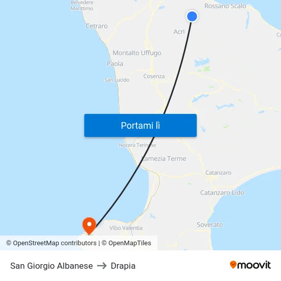 San Giorgio Albanese to Drapia map