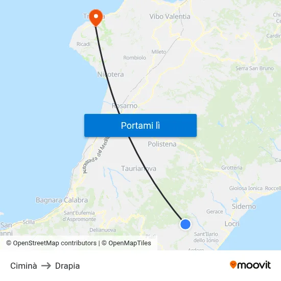 Ciminà to Drapia map