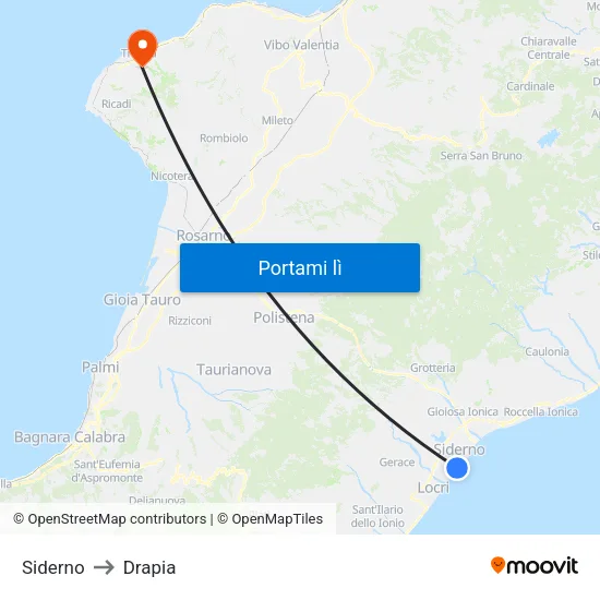 Siderno to Drapia map