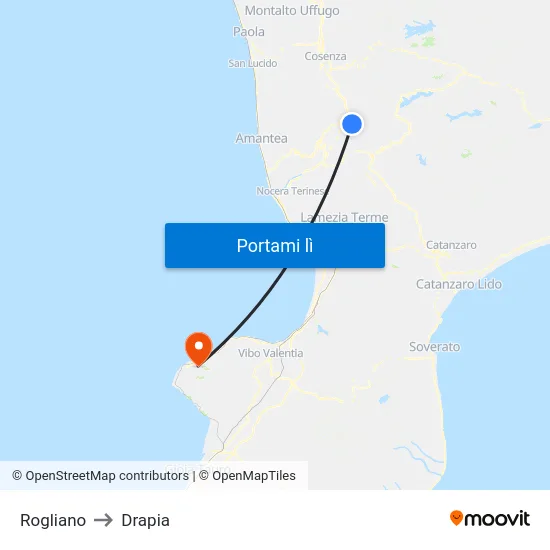 Rogliano to Drapia map