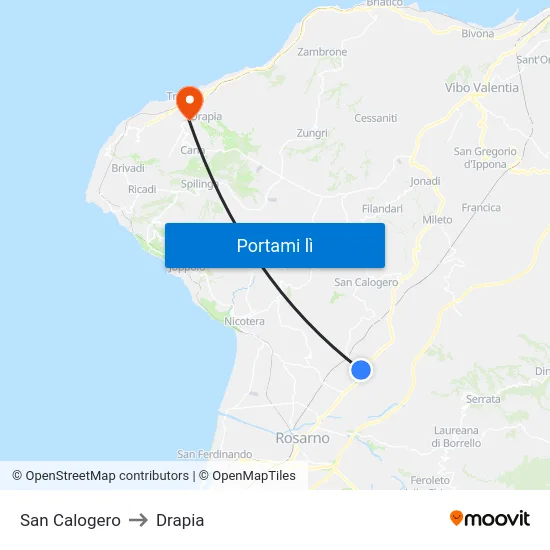San Calogero to Drapia map