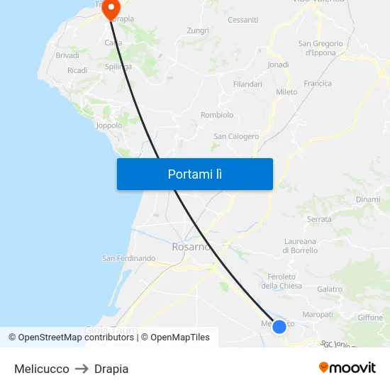 Melicucco to Drapia map