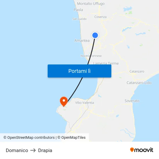 Domanico to Drapia map