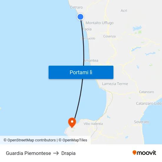 Guardia Piemontese to Drapia map