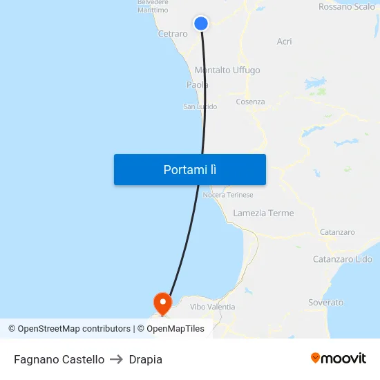 Fagnano Castello to Drapia map