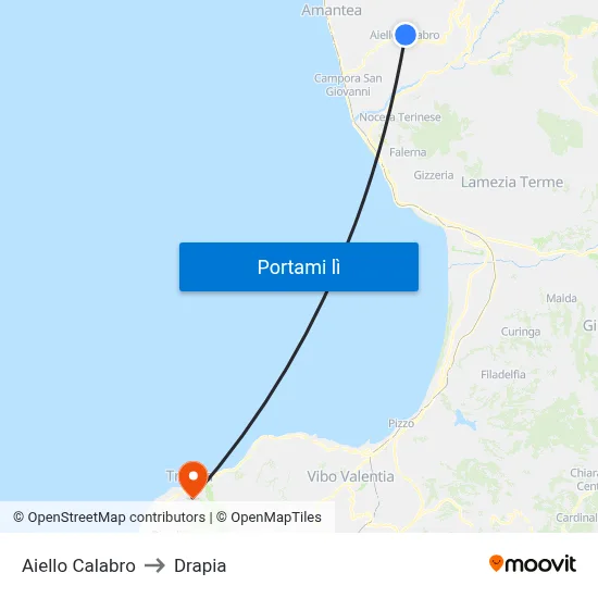 Aiello Calabro to Drapia map