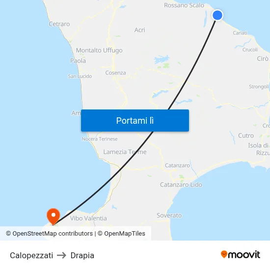 Calopezzati to Drapia map