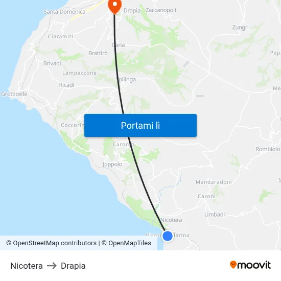 Nicotera to Drapia map