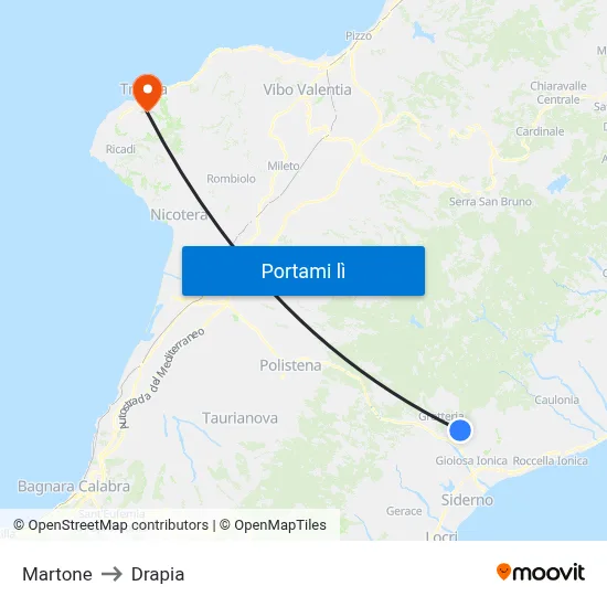 Martone to Drapia map