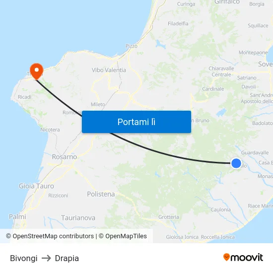 Bivongi to Drapia map