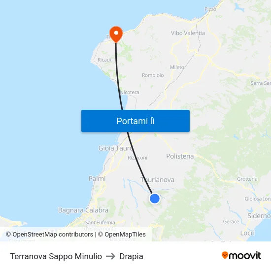 Terranova Sappo Minulio to Drapia map