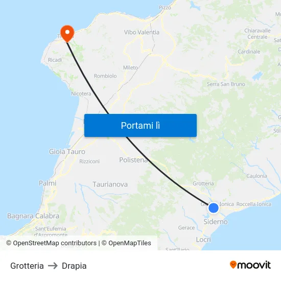 Grotteria to Drapia map