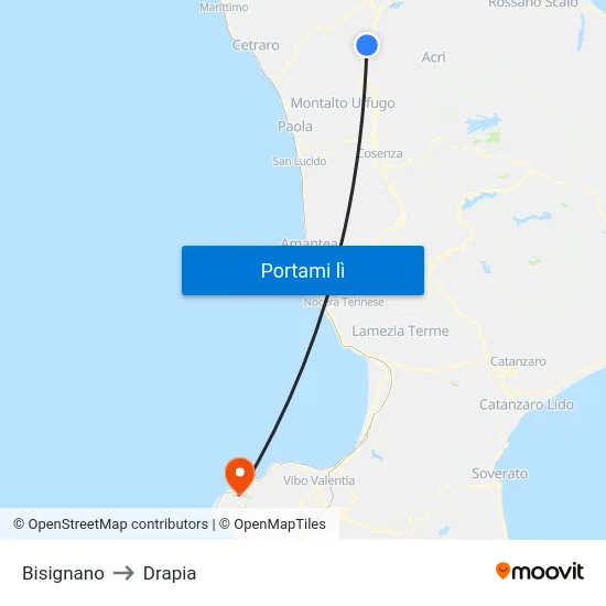 Bisignano to Drapia map