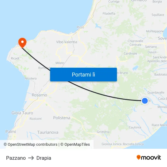 Pazzano to Drapia map