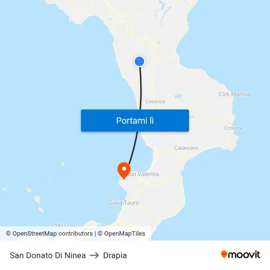 San Donato Di Ninea to Drapia map