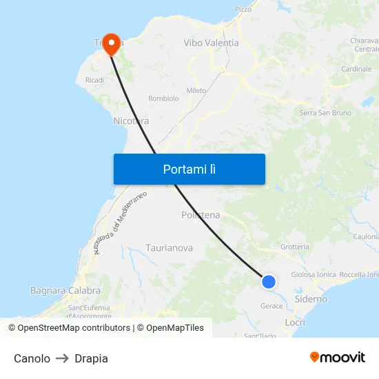 Canolo to Drapia map