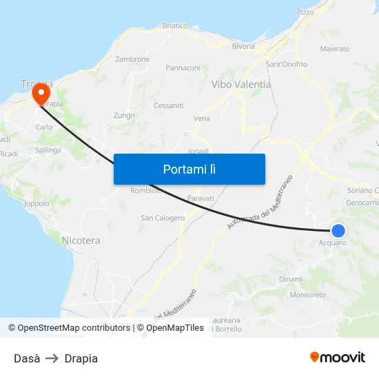 Dasà to Drapia map