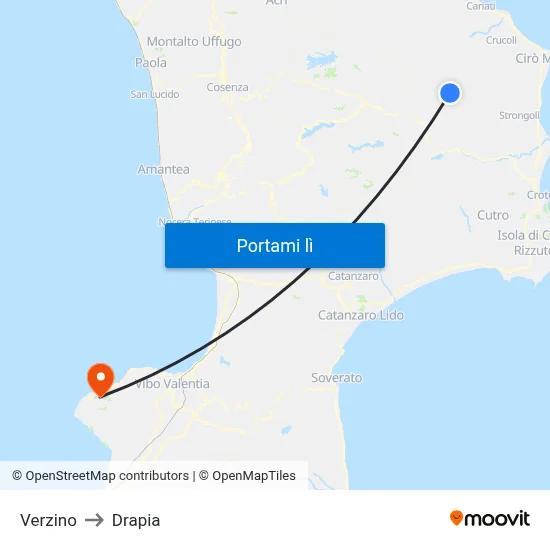 Verzino to Drapia map
