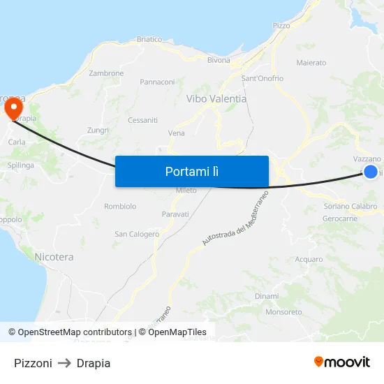 Pizzoni to Drapia map