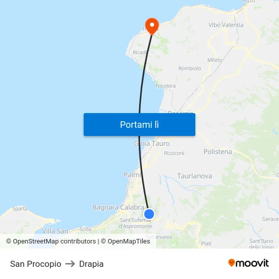 San Procopio to Drapia map