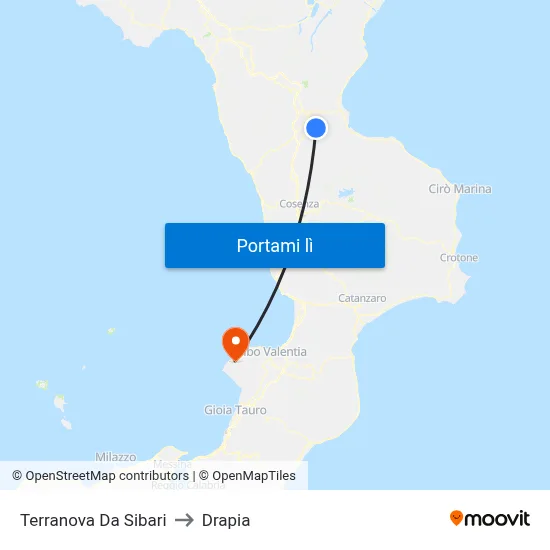 Terranova Da Sibari to Drapia map