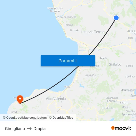 Gimigliano to Drapia map