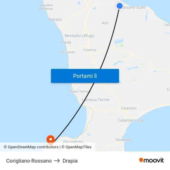 Corigliano-Rossano to Drapia map