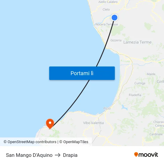 San Mango D'Aquino to Drapia map