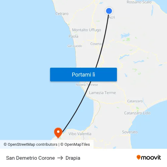 San Demetrio Corone to Drapia map