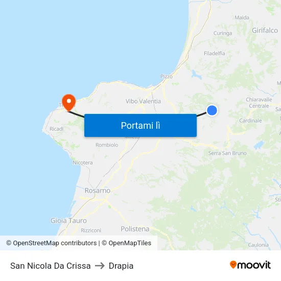 San Nicola Da Crissa to Drapia map