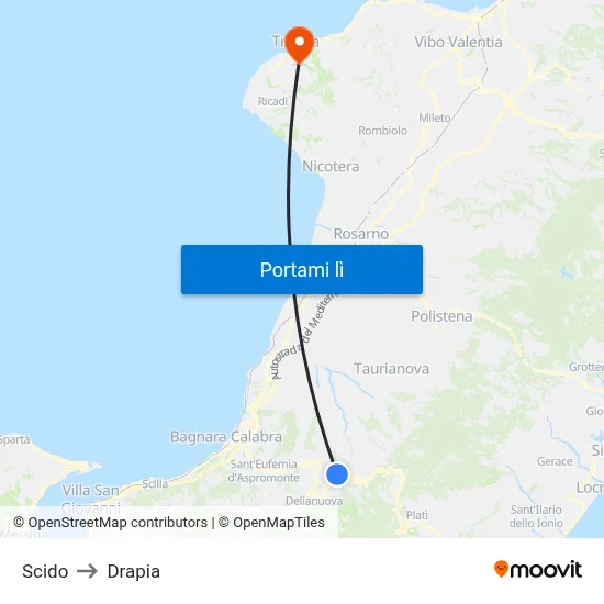 Scido to Drapia map