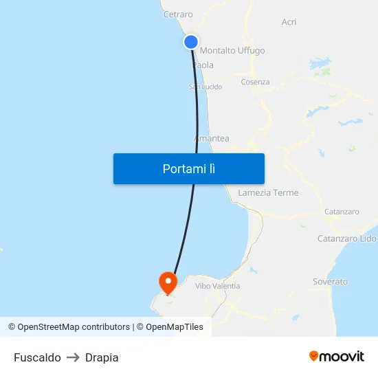 Fuscaldo to Drapia map