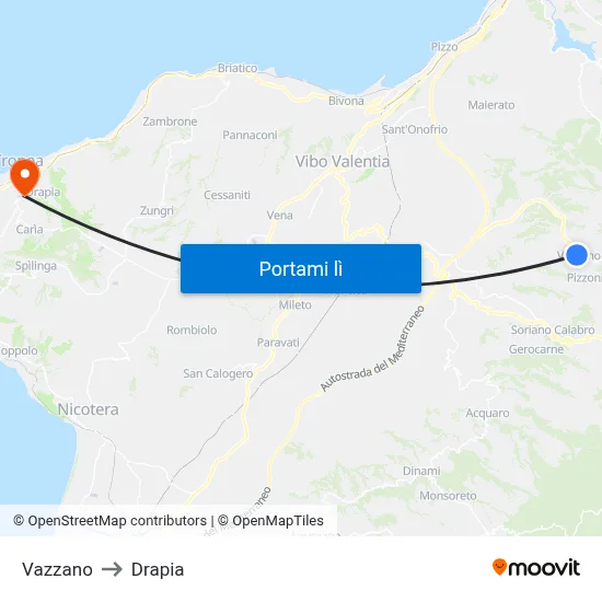 Vazzano to Drapia map