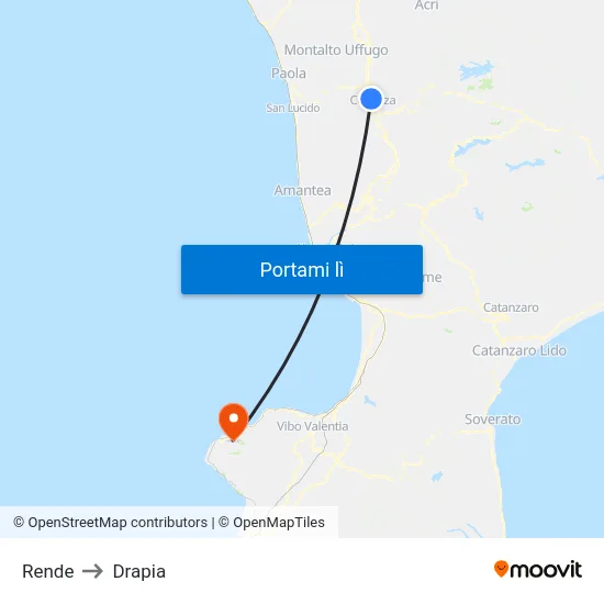 Rende to Drapia map